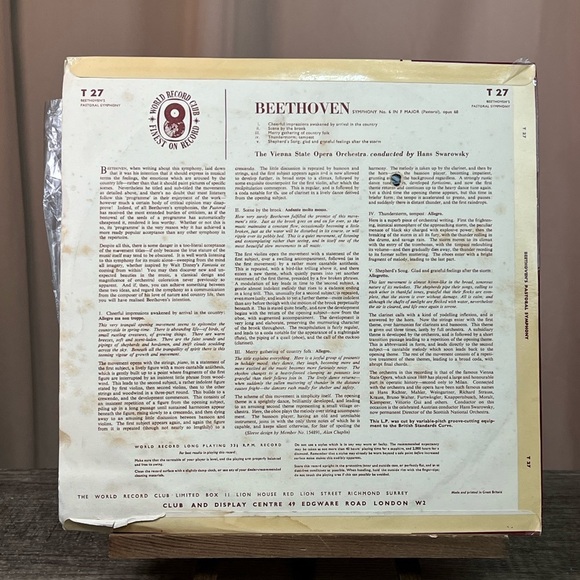 World Record Treasures Beethoven Symphony No. 6 in F Major Vinyl Record Playbook - Picture 4 of 8